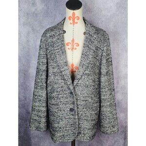 J Jill Womens L Gray Tweed Blazer Jacket 2-Btn Lined Pockets Cotton Acrylic EUC